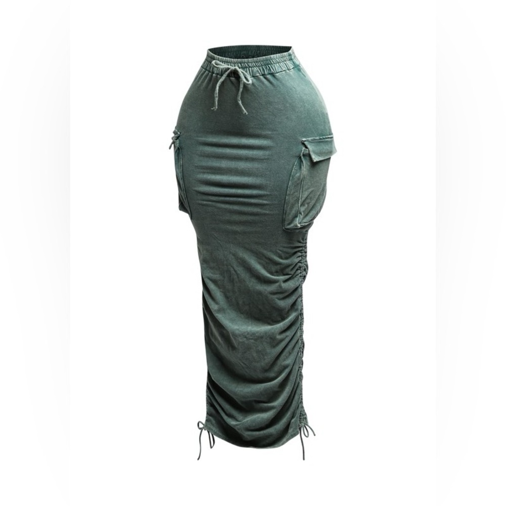 🟠288B. Mineral Washed Cargo Skirt - Olive